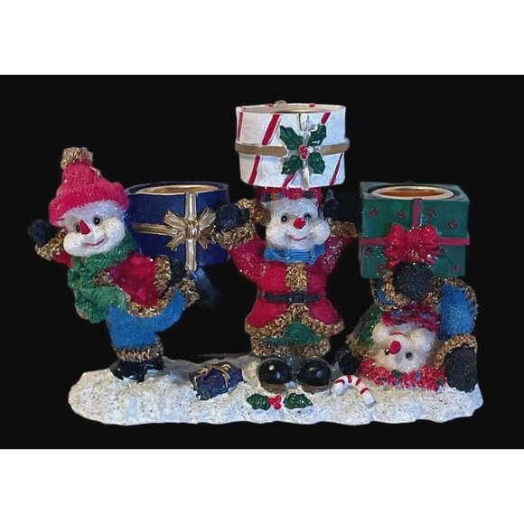 Snowman Candle Stick Holders 4" Tall x 5.5" Long x 2" Wide - Picture 3 of 9